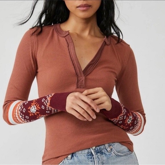 NWT We The Free FP Notch Neck Mikah Layering Thermal Cuff Autumn Combo S - Picture 1 of 9